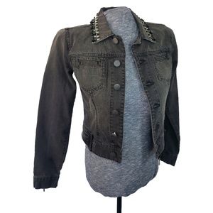 CAbi Denim Jean Jacket Dark Gray Beaded Collar XS